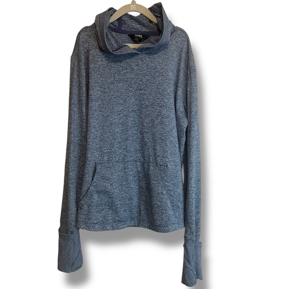 Athleta Girl Uptempo Hooded Top L/12 Blue Space Dye Long Sleeve Pockets - Picture 2 of 9